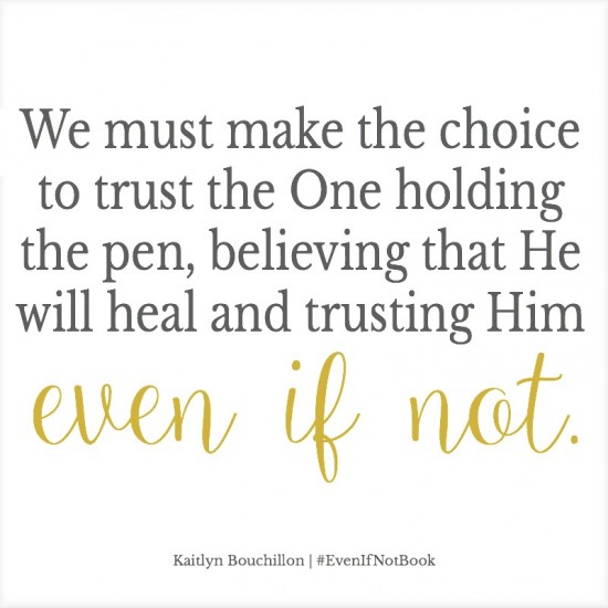 We must make the choice to trust the One holding the pen, believing that He will heal and trusting Him even if not.