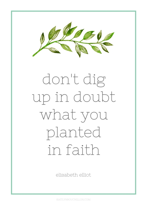 free print: Don't dig up in doubt what you planted in faith. - Elisabeth Elliot